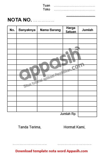 Download nota kosong format word