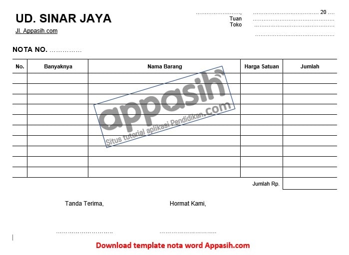 Download nota kosong format word