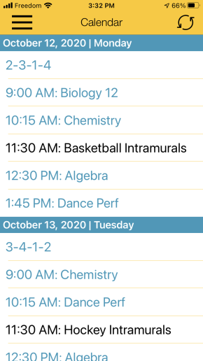 Calendar with Personalized Class Schedule