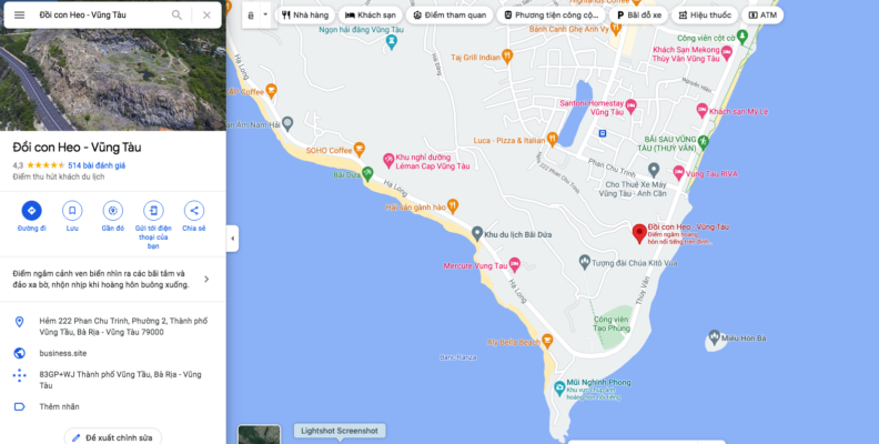 Tìm vị trí đường đi lên Đồi Con Heo Vũng Tàu dễ dàng trên Google Map