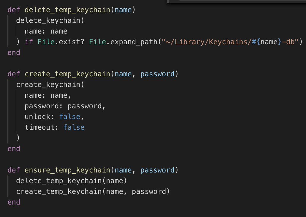 Functions for creating & deleting temporary keychains