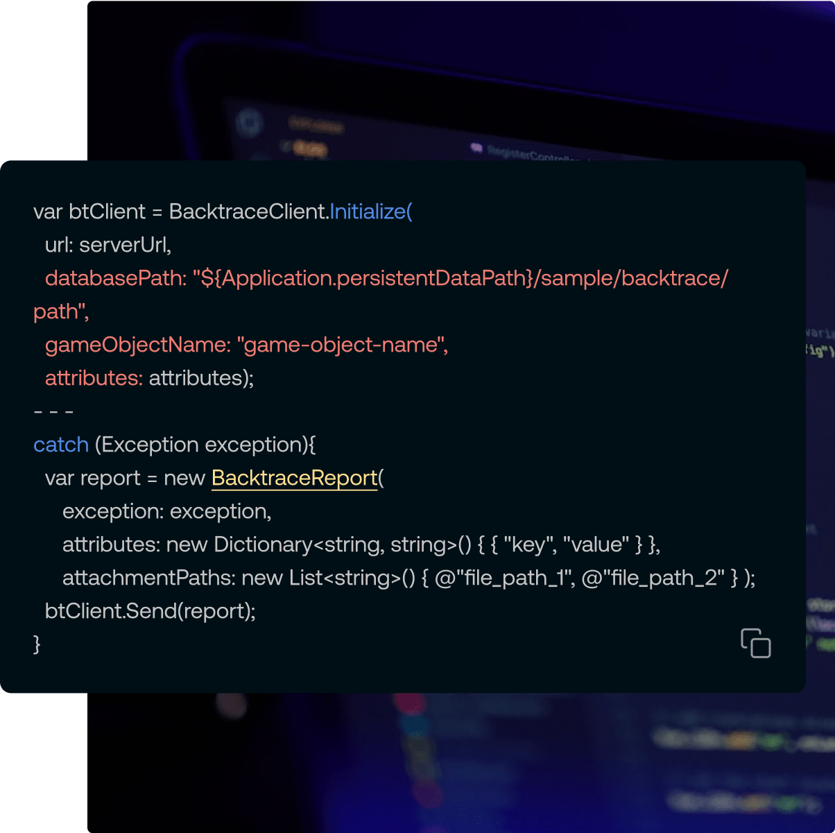 Backtrace code screenshot