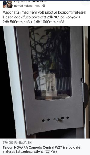 Vízteres kandalló 27kw-os , vadonatúj , füstcsöveket adok