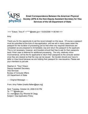 Passport exchange between APS  and the US Department of State