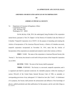 APS articles of incorporation