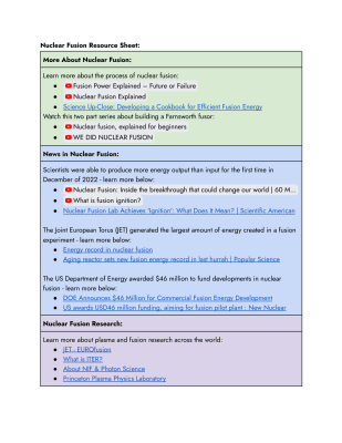 Nuclear Fusion Resource Sheet AM