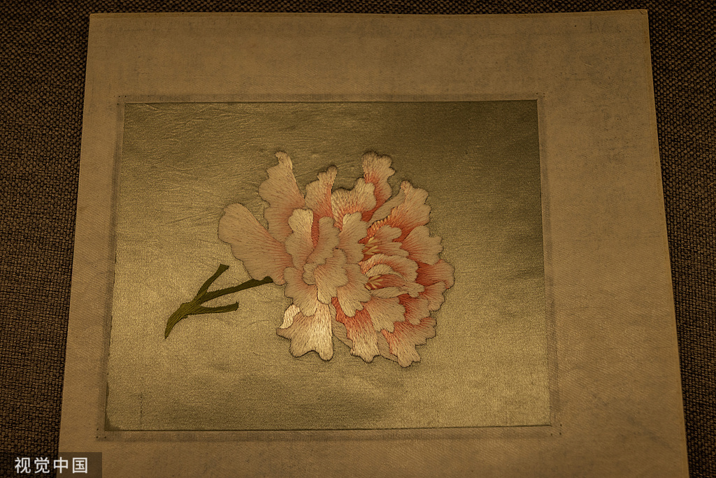 Historic peony embroidery sample