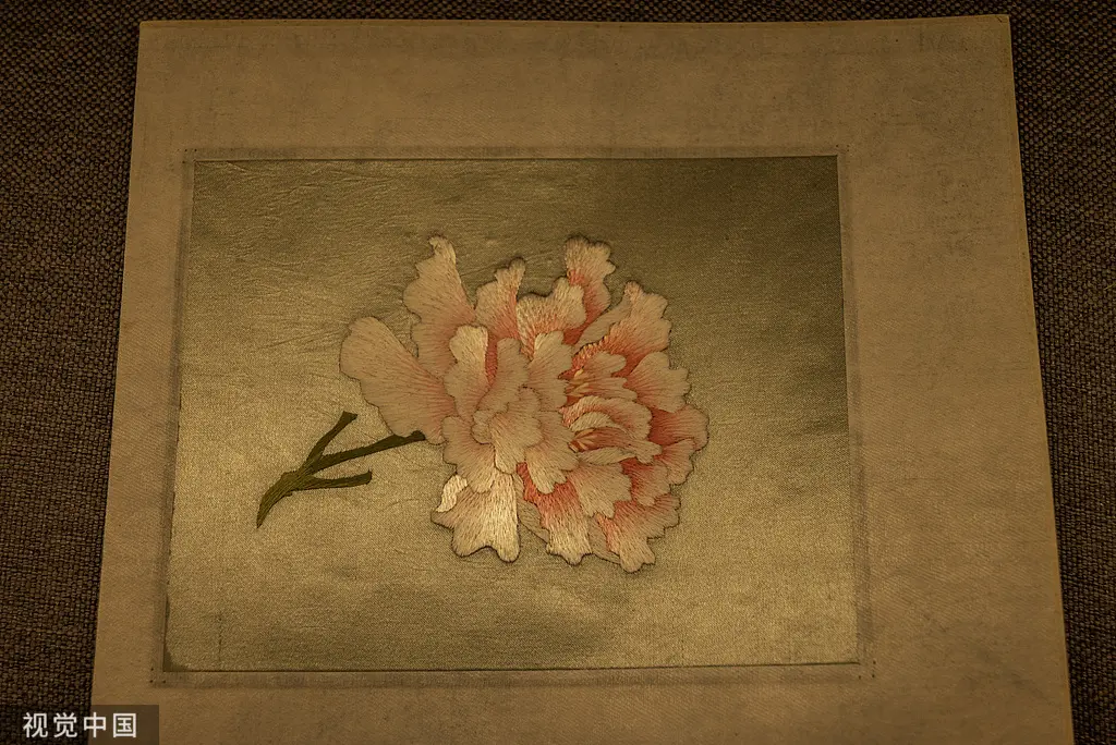 Historic peony embroidery sample