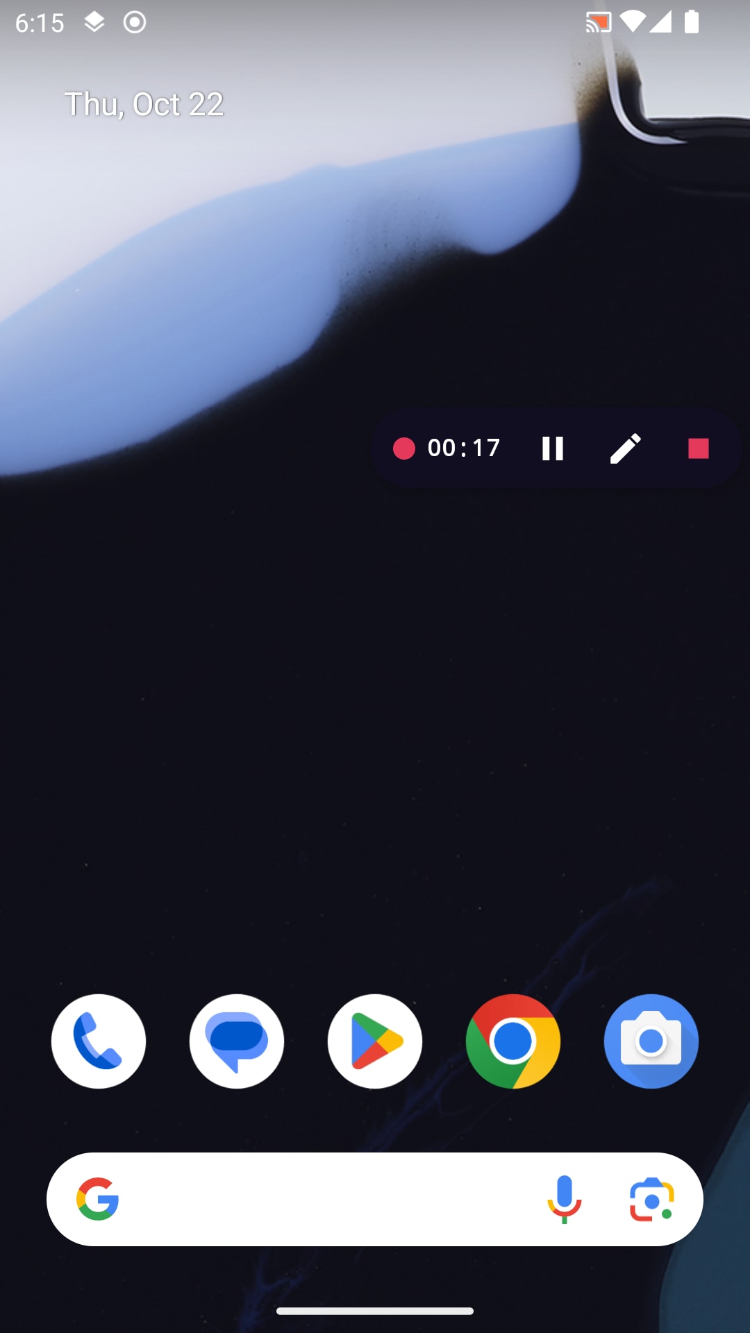 NowCap for Android — Floating recording bubble with timer, pause, pen and stop over another app