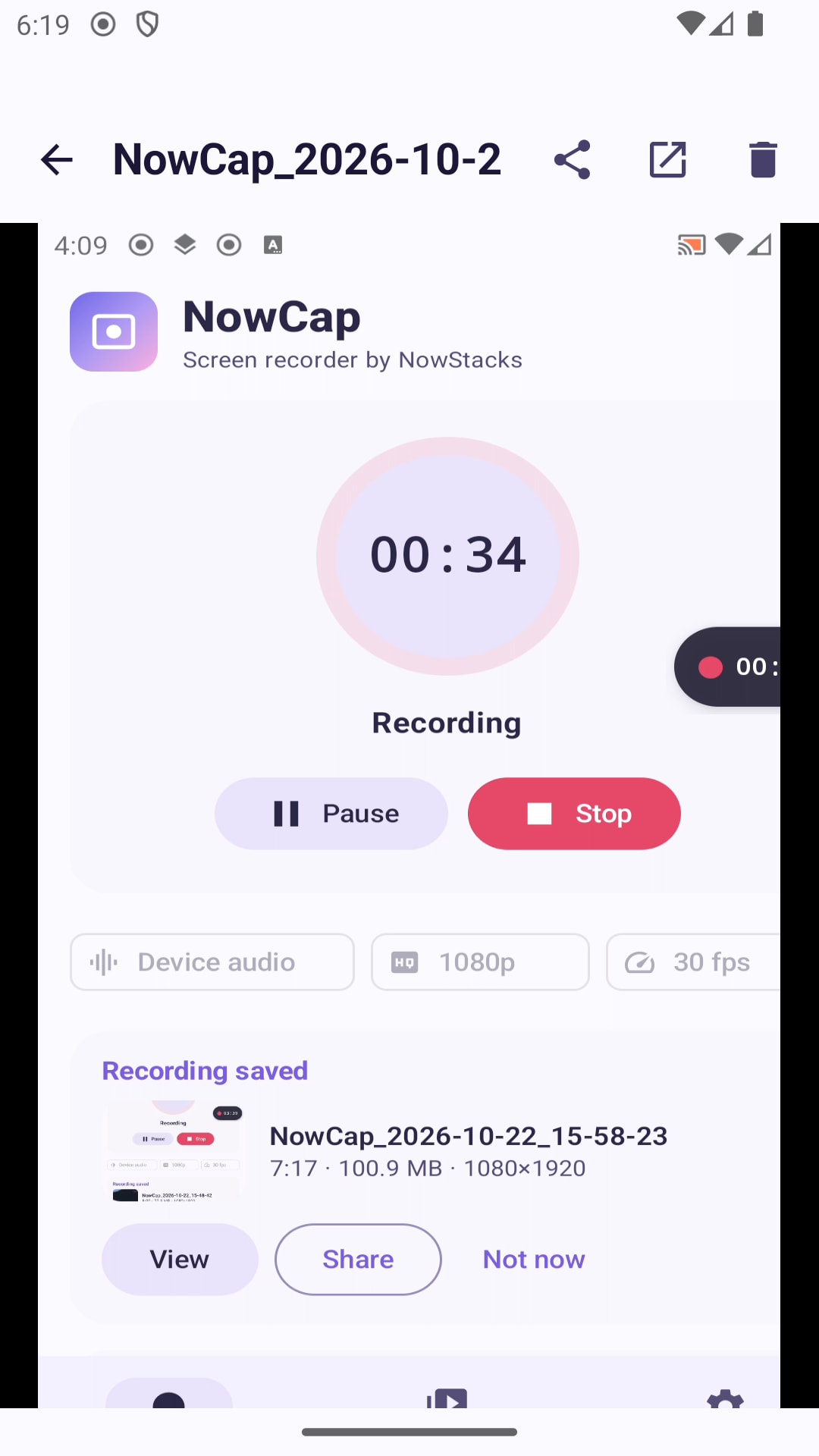 NowCap for Android — Built-in player with trim range