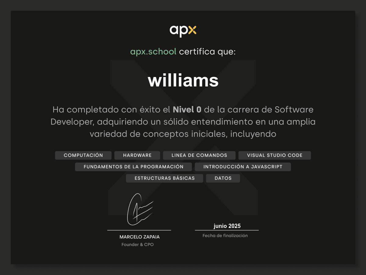 williams | Software Developer - Nivel 0 | Certificado