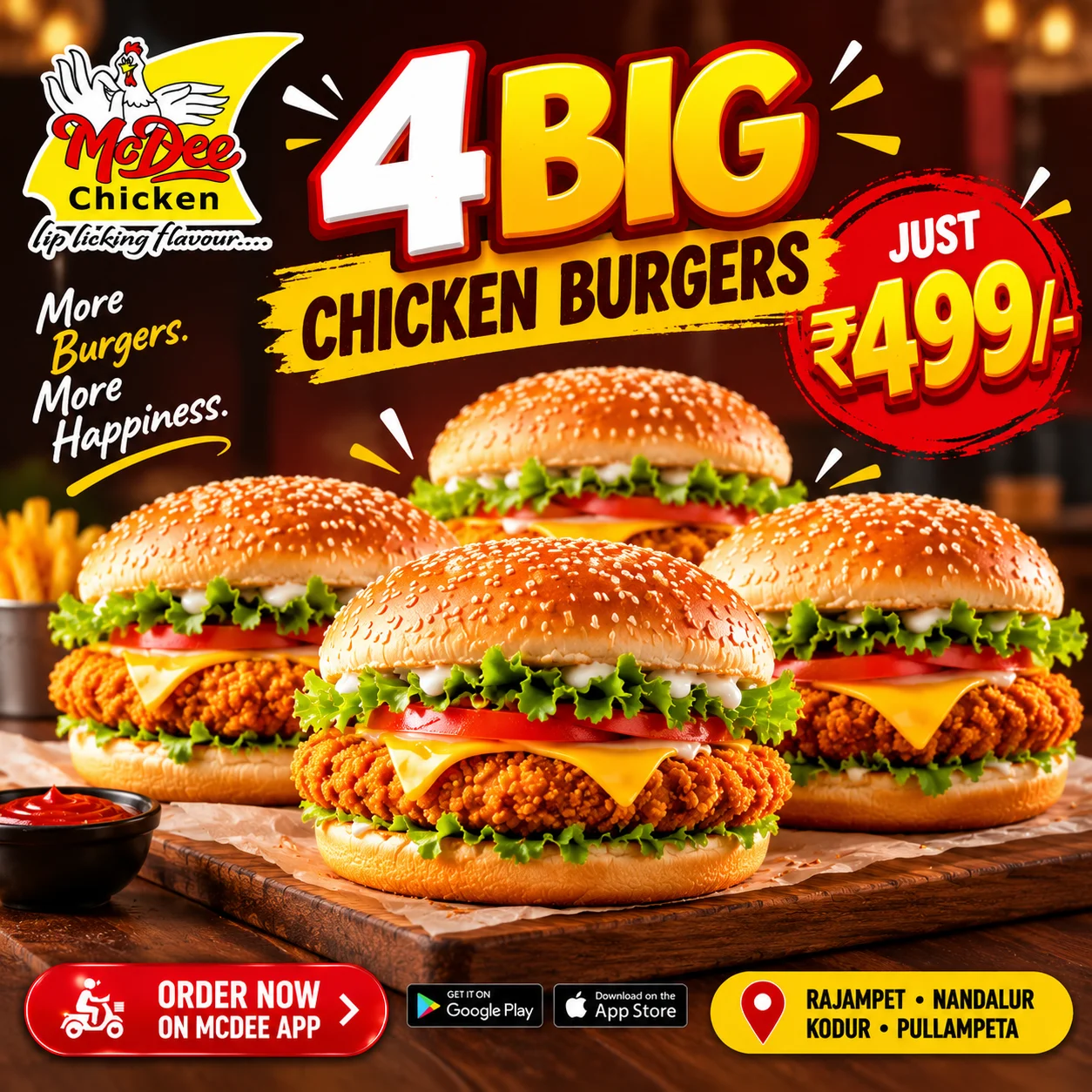 Mcdee Big Burger Bonanza – 4 Burgers for ₹499