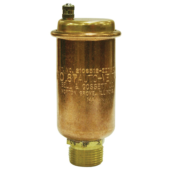 Aquifer Distribution Bell  Gossett 113021 Automatic Air Vent, 3/4 x 1/2  in Nominal, MNPT x FNPT End Style, 150 psi Pressure, Brass Body