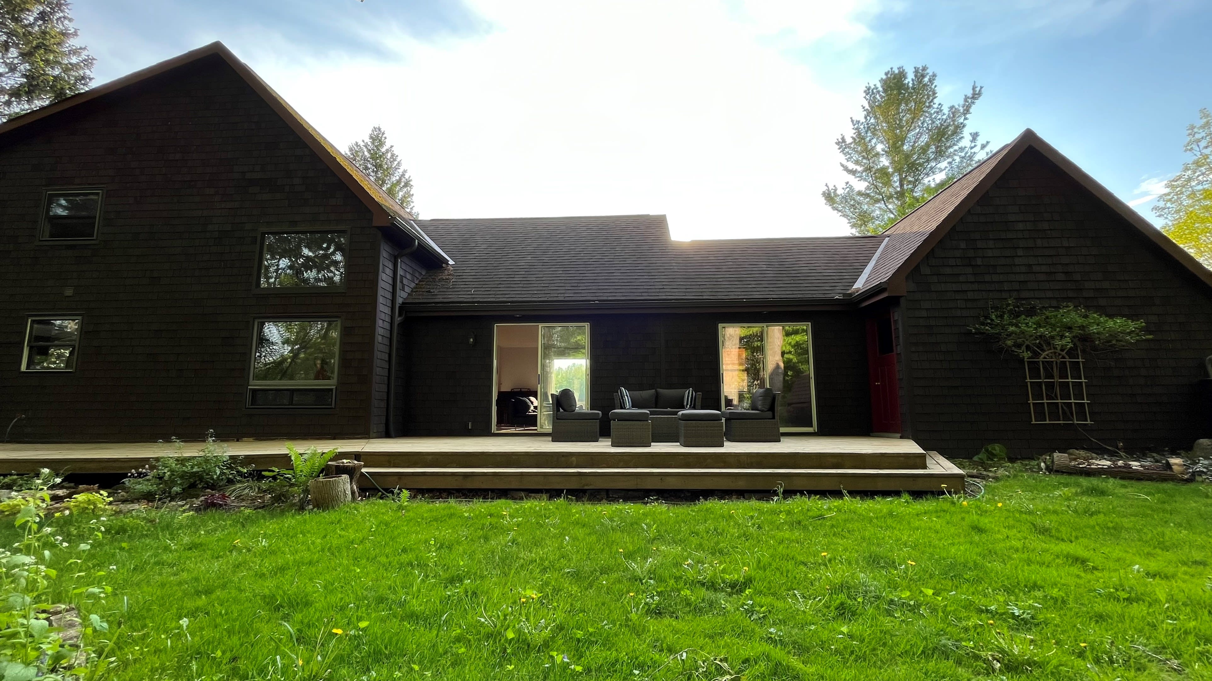 Cottage back view with deck