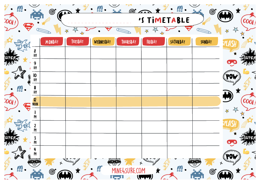 Timetable free printables