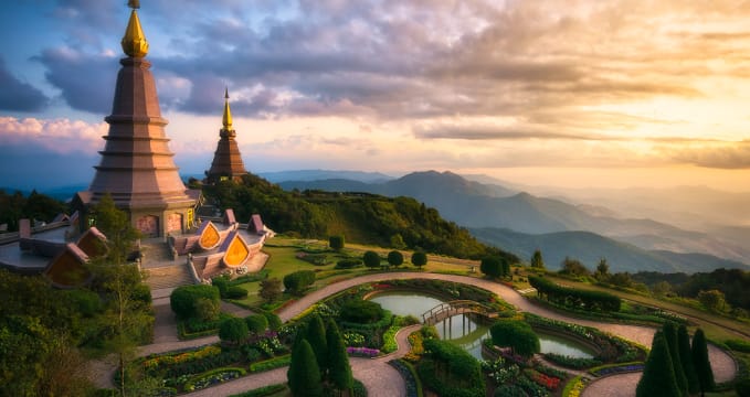 Královské chedi na hoře Doi Inthanon - https://www.flickr.com/photos/93595369@N07/25521210223/