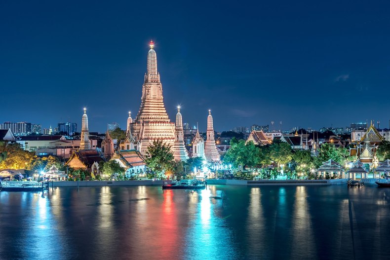 Výhled na Wat Arun z východní strany řeky