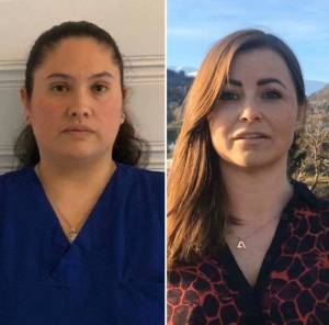 Antonella Vidal og Henny Kristin Asperanden Navarsete ser rett i kamera med alvorleg mine.