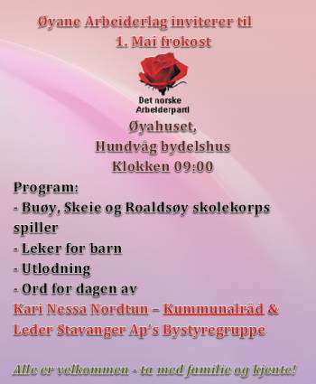 Øyane inviterer til 1.mai-frokost 2018