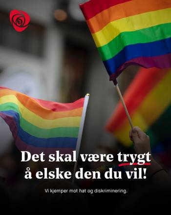 Prideflagg og tekst