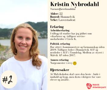 Profil av Varaordførerkandidat Kristin Nybrodahl