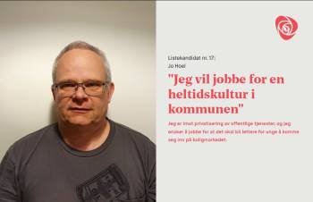 Jo Hoel er vår listekandidat nr. 17 til kommunestyre 2019-2023.