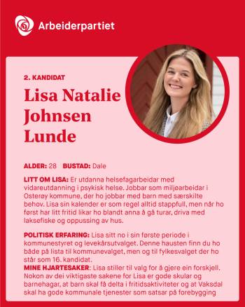 Presentasjon av Lisa N. Johnsen Lunde for kommunevalget 2023