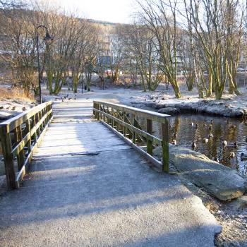 Broen som går over elven i Ortunparken