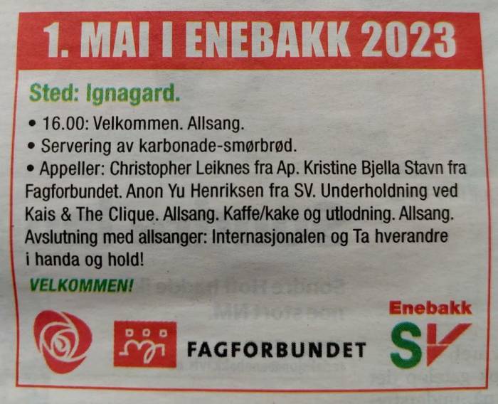 Velkommen til 1. mai i Enebakk
