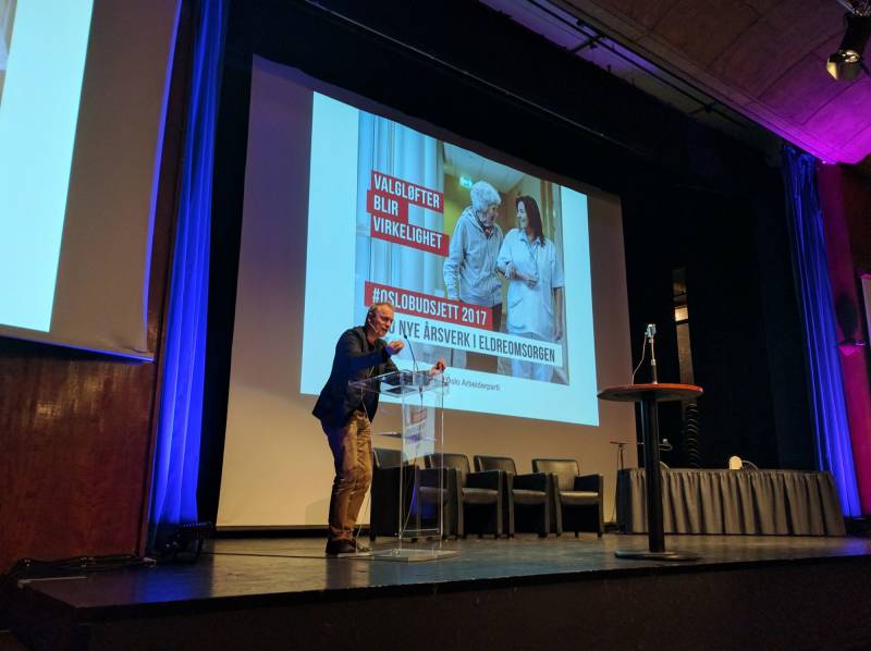 Raymond Johansen på talerstolen under representantskapet 24. januar