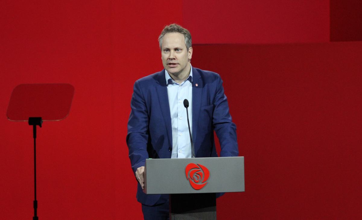 Jon-Ivar Nygård på talerstolen under Arbeiderpartiets landsmøte i 2017.