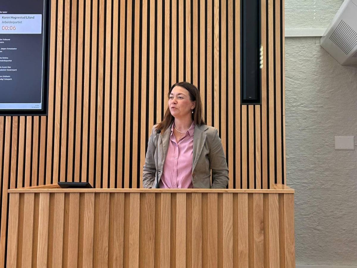 Karen Hognestad Liland taler i kommunestyret