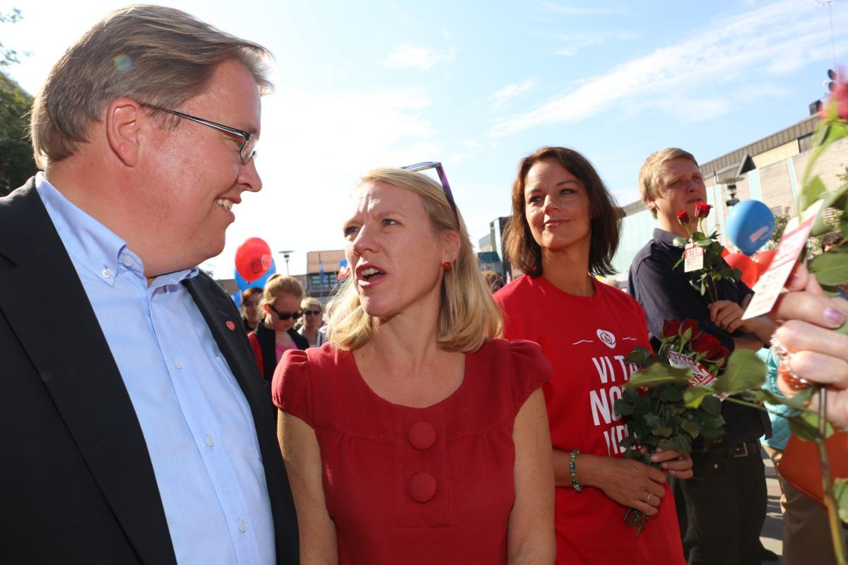 Sverre Myrli, Anniken Huitfeldt, Veronica Palm og Åsmund Aukrust under valgkampen i 2013.