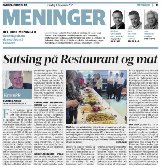 Sandefjord Næringsforening med en rekke medlemsbedrifter i kommunen vår har mobilisert for fortsatt satsing på RM på SVGS.