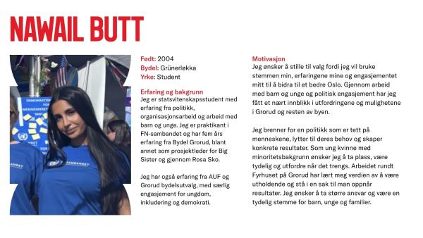 Nawail Butt stiller til valg