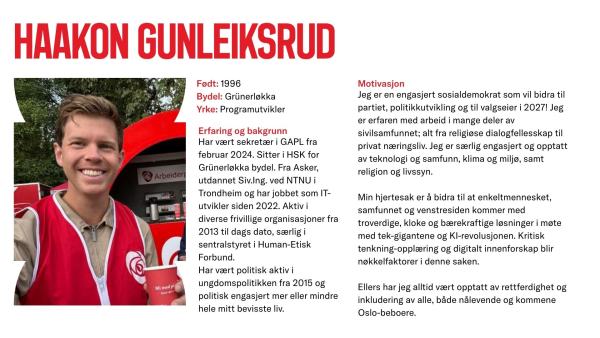 Haakon Gunleiksrud stiller til valg