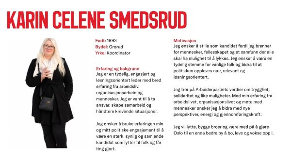 Karin Celene Smedsrud stiller til valg