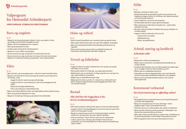 Innhold valgprogram 2023, Hemsedal AP