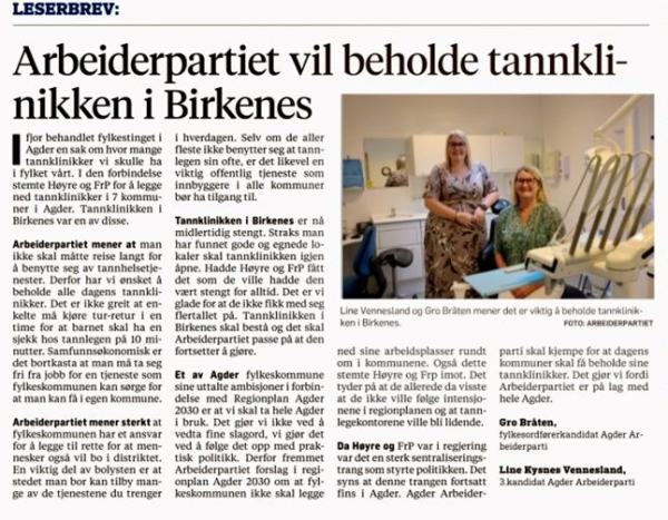 Arbeiderpartiet vil ikke at innbyggerne skal reise langt for å benytte seg av tannhelsetjenester. Les innlegget her