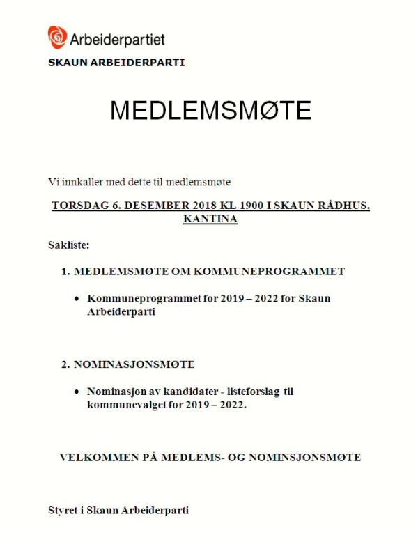 Innkalling til medlemsmøte