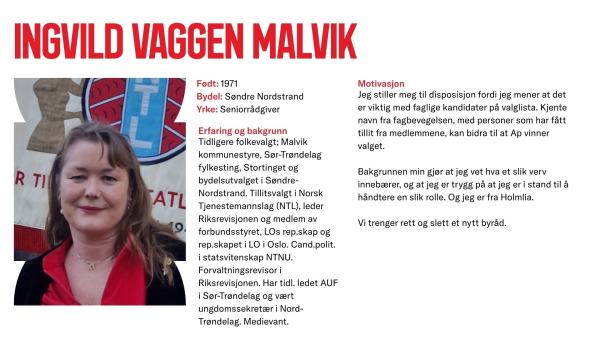 Ingvild Malvik stiller til valg