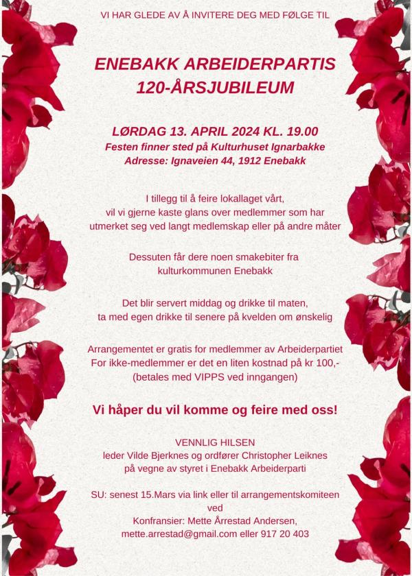 Invitasjon jubileumsfest Enebakk AP
