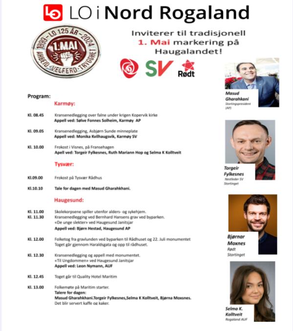 Program for 1. mai markeringen i Nord Rogaland.
