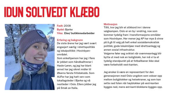 Idun Soltvedt Klæbo stiller til valg