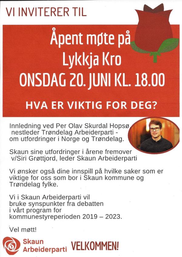 Åpent møte på Lykkja Kro 20.6.2018 kl. 18:00