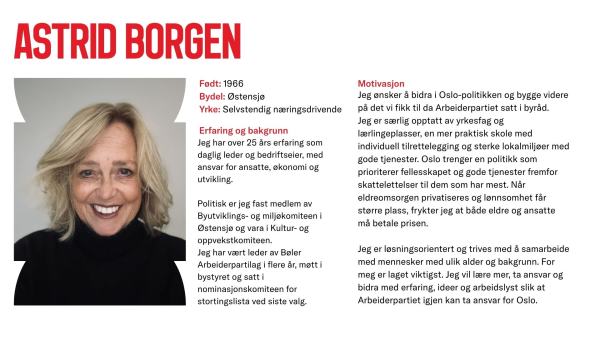 Astrid Borgen stiller til valg
