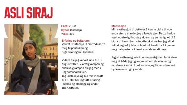 Asli Siraj stiller til valg