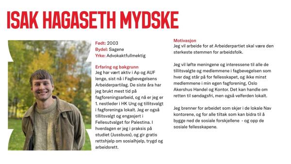 Isak Hagaset Mydske stiller til valg