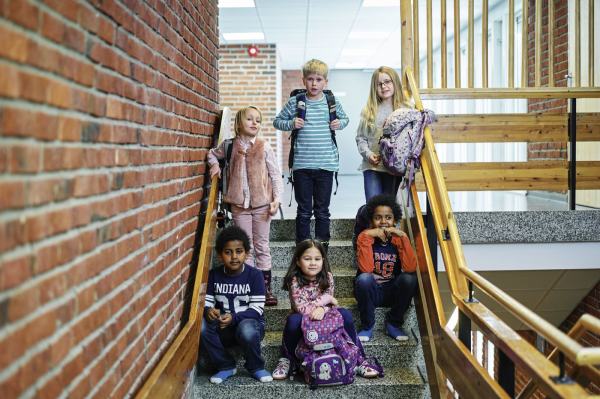 En gjeng elever står oppstilt i en trapp. Foto: Øivind Haug