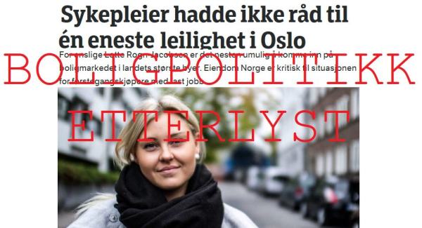 Utklipp fra NRK om sykepleier som ikke har råd til å kjøpe en eneste bolig som lå ute til salgs i Oslo
